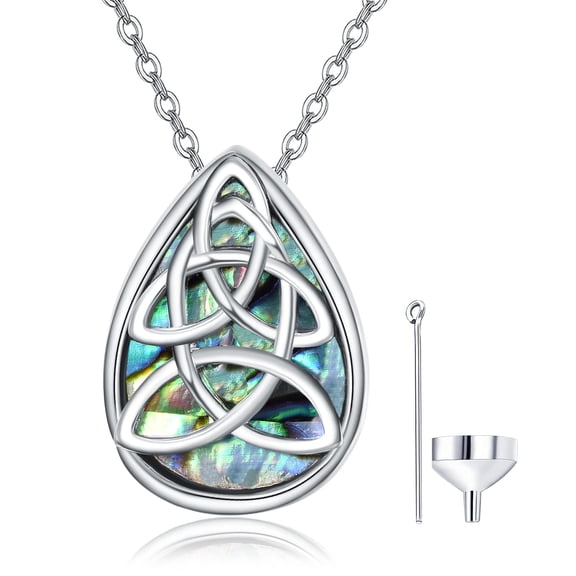 TANGPOET Celtic Knot Urn Necklace for Ashes for Women 925 Sterling Silver Teardrop Keepsake Ash Pendant Abalone Shell Memorial Cremation Jewelry
