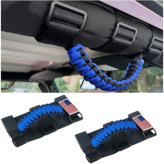 2PCS Roll Bar Grab Handles, Oxford Cloth with Metal Buckle Paracord Grip Handles, Durable Car Accessories, Compatible with Most SUV Models