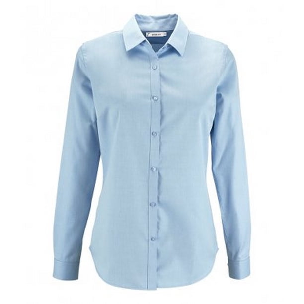 SOLS - Camisa de espiguilla y manga larga modelo Brody para mujer (Azul cielo)