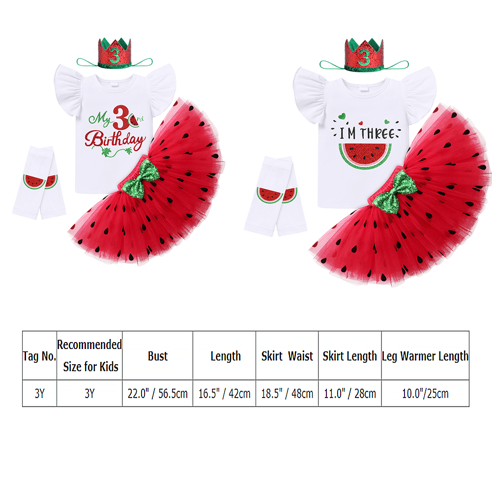 IBTOM CASTLE Baby Girls Watermelon 1st/2nd Birthday Outfit Princess Ruffle Romper Tutu Skirt Leggings Headband 4pcs Clothes Set 36 Months Red-I'm Three
