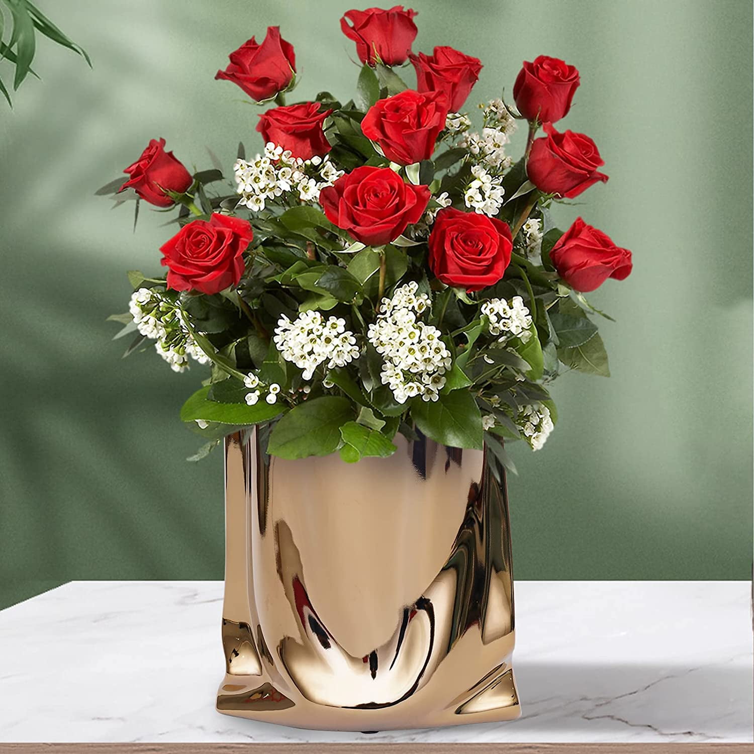 Modern Ceramic Vase Crinkle Fold Paper Bag Artistic Design for Home