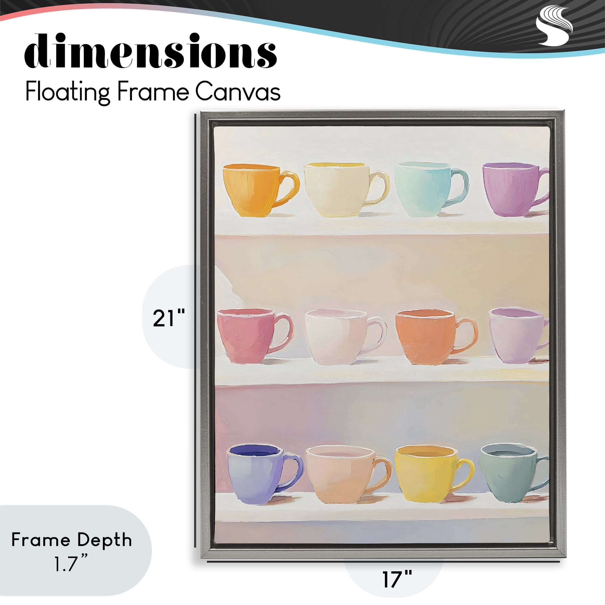 Stupell Industries Rows of Pastel Teacups Gray Framed Floater Canvas Wall Art, design by The Prints Vibe