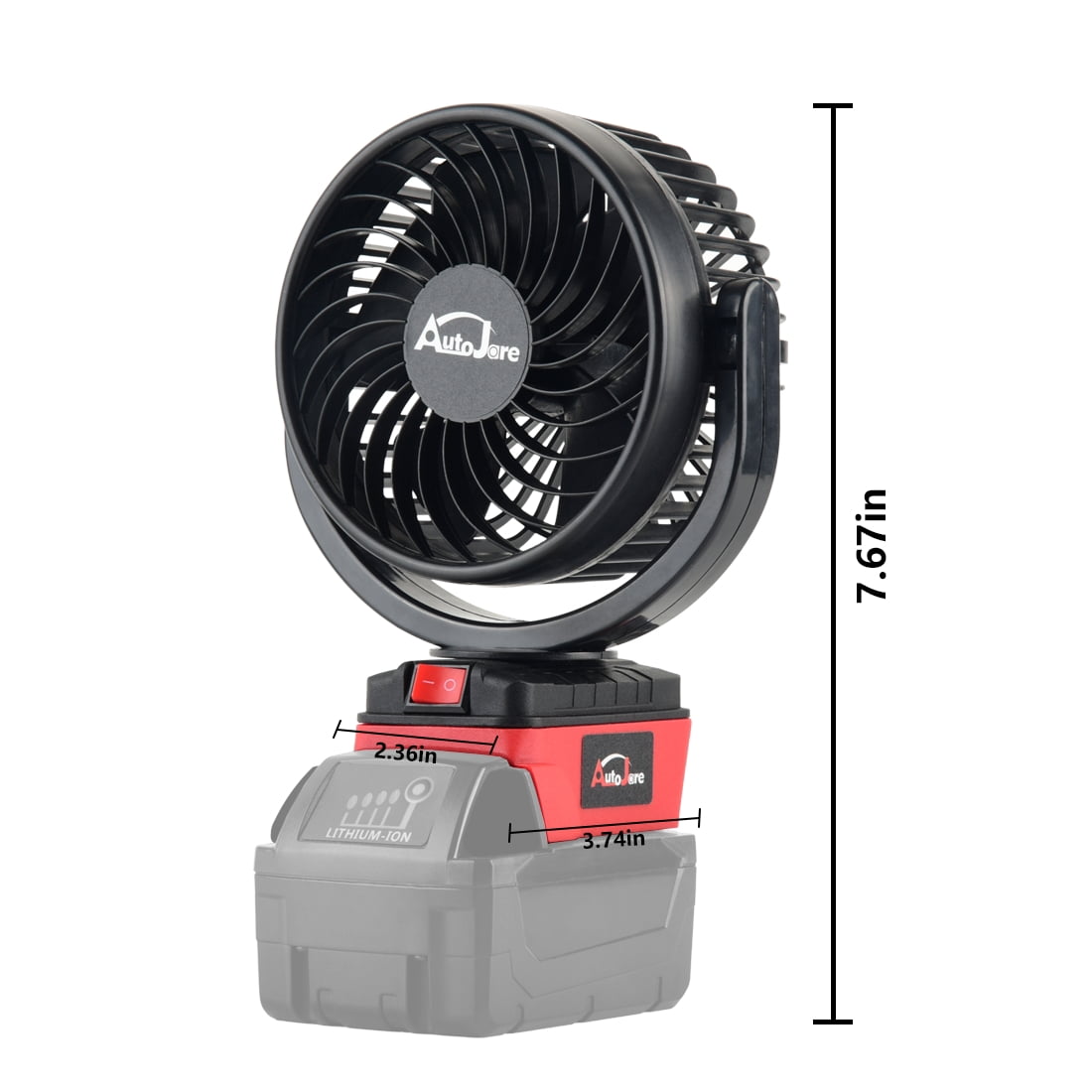 Portable Cordless Fan Fit for Milwaukee Battery, Battery Powered 360° Roating Fan Brushless Motor with 2 USB Charging Interface For Household, Office, Camping (No Battery)