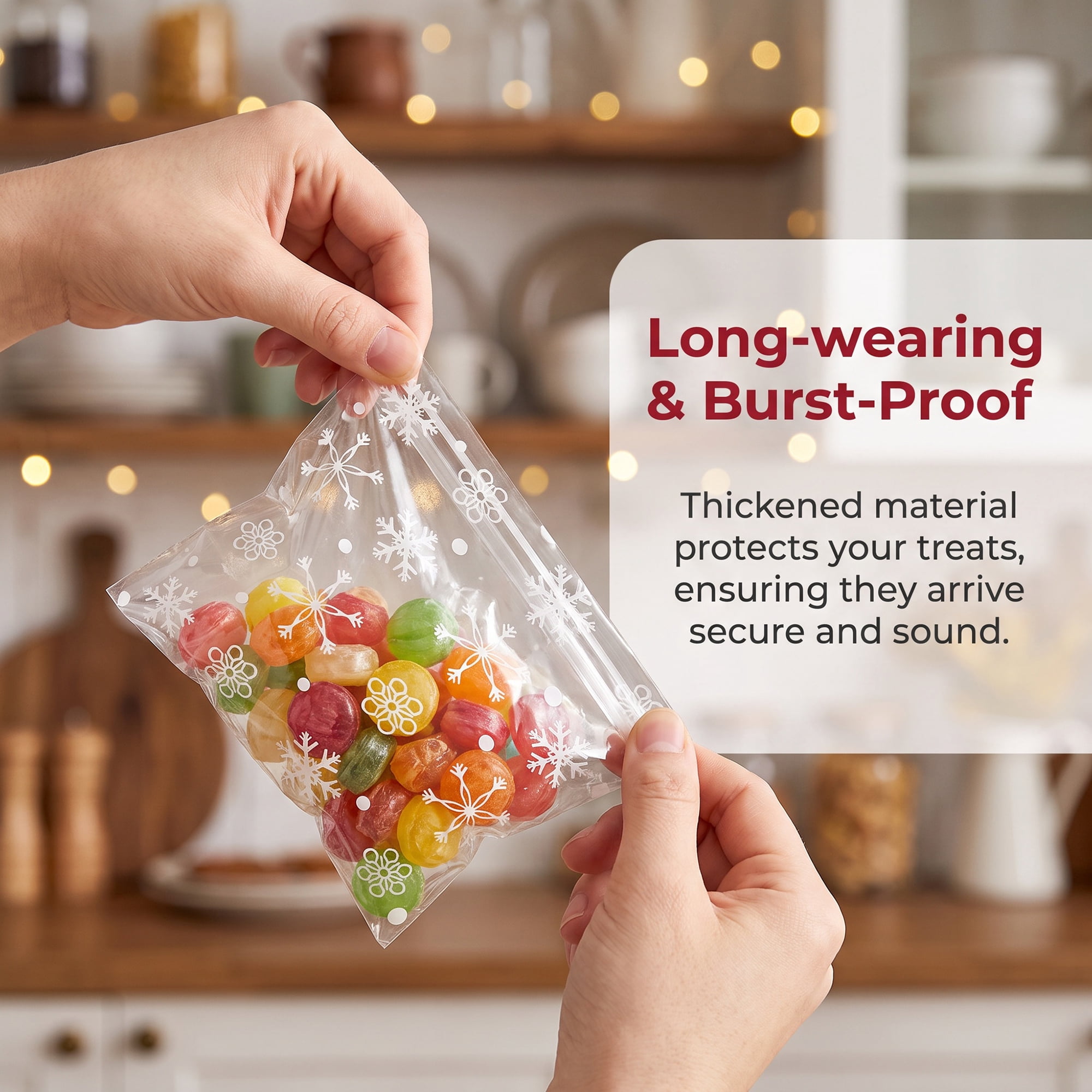 Unique Bargains 50Pcs Snowflake Square Treat Gift Bag for Cookies Clear 3.9" x 3.9"