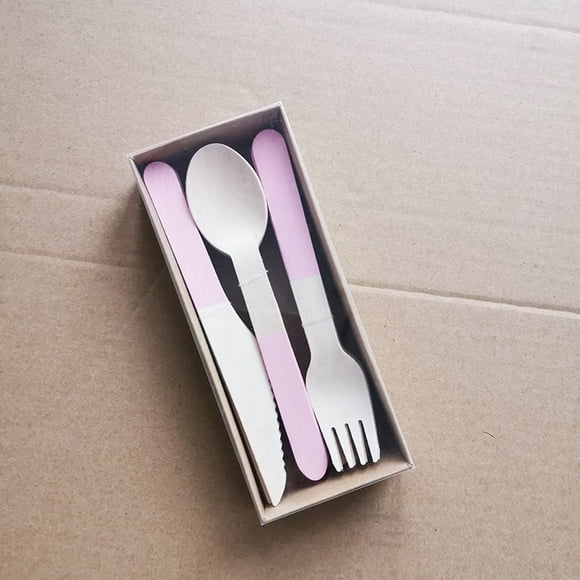 Zhuge 24pcs Disposable Cutlery Set -Biodegradable Picnic Outdoor Birch Cutlery Spoon Box-Light Pink