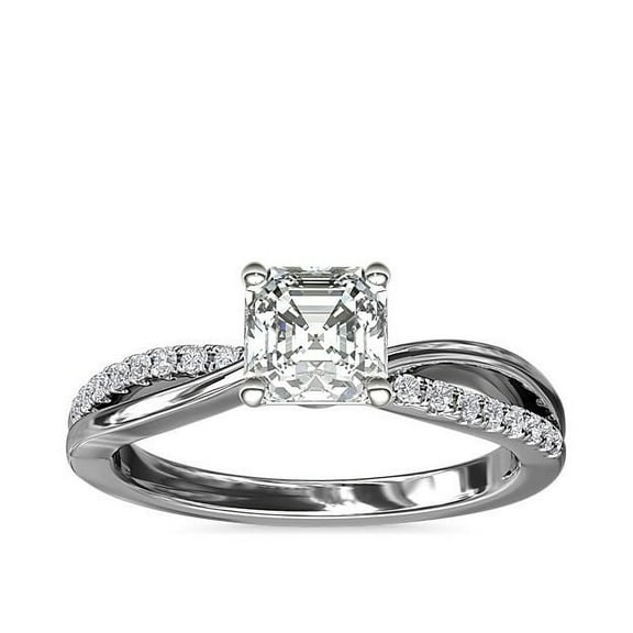 0.65 T.C.W Asscher Cut Natural Diamond Wonderful Solitaire with Accents Ring for Ladies in Solid 14K White Gold Size 7