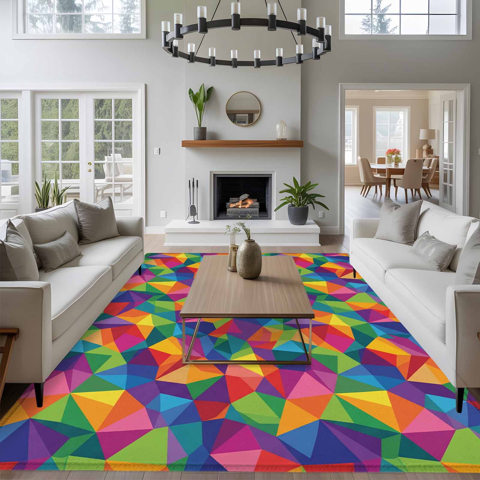 Large Area Rugs for Living Room Bedroom, Colorful Geometric 6'x9' Rug Washable Carpet Runner Indoor Outdoor, Modern Multicolor Abstract Motifs Non Slip Floor Mats Rug for Kitchen, Playroom