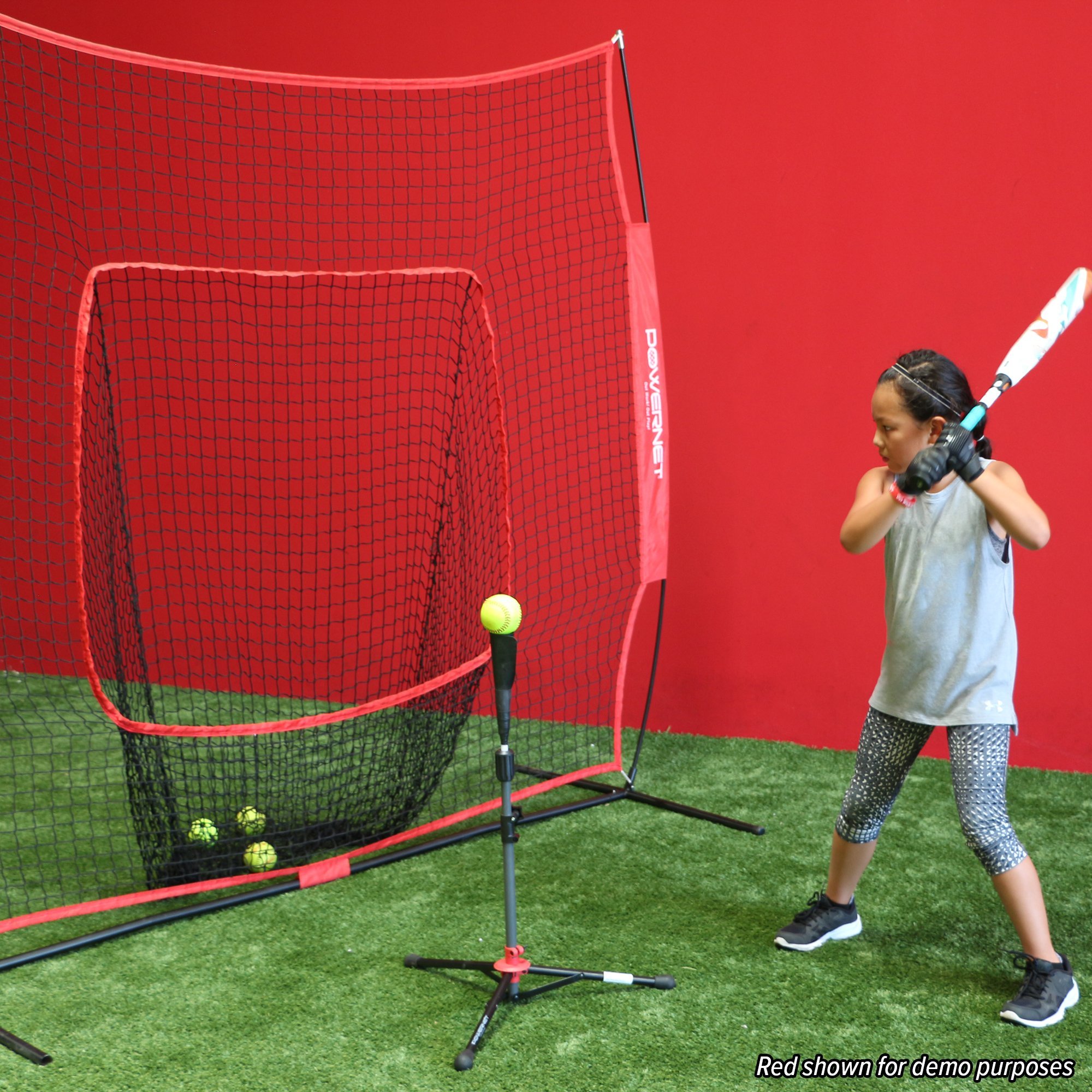 PowerNet 7x7 Baseball Softball Net and Tee Bundle | Durable Construction | Solo Batting Practice for Improved Hitting