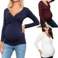 thumbnail image 1 of Tejiojio Maternity/Labor/Nursing Clothing Clearance Women Pregnant Nusring Maternity V-Neck Long Sleeve Tops Solid Ruffle Blouse Top, 1 of 9