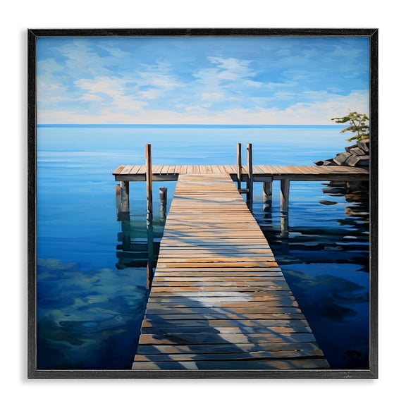 Stupell Industries Coastal Seaside Dock Boardwalk Black Framed Giclee Art, 17 x 17, by Ray Powers