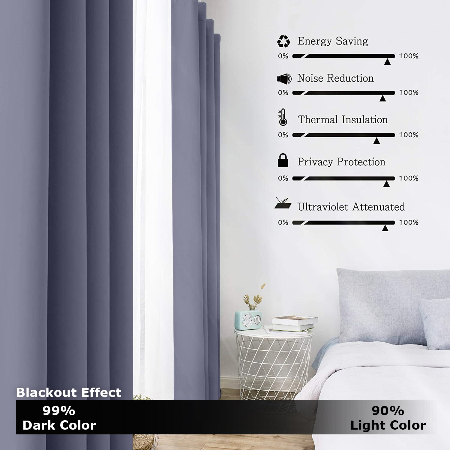 Ample Decor Blackout Curtain 46 x 63 inch Light Purple Set of 4 Panels, Room Darkening for Bedroom, Noise Reducing, Privacy Protection
