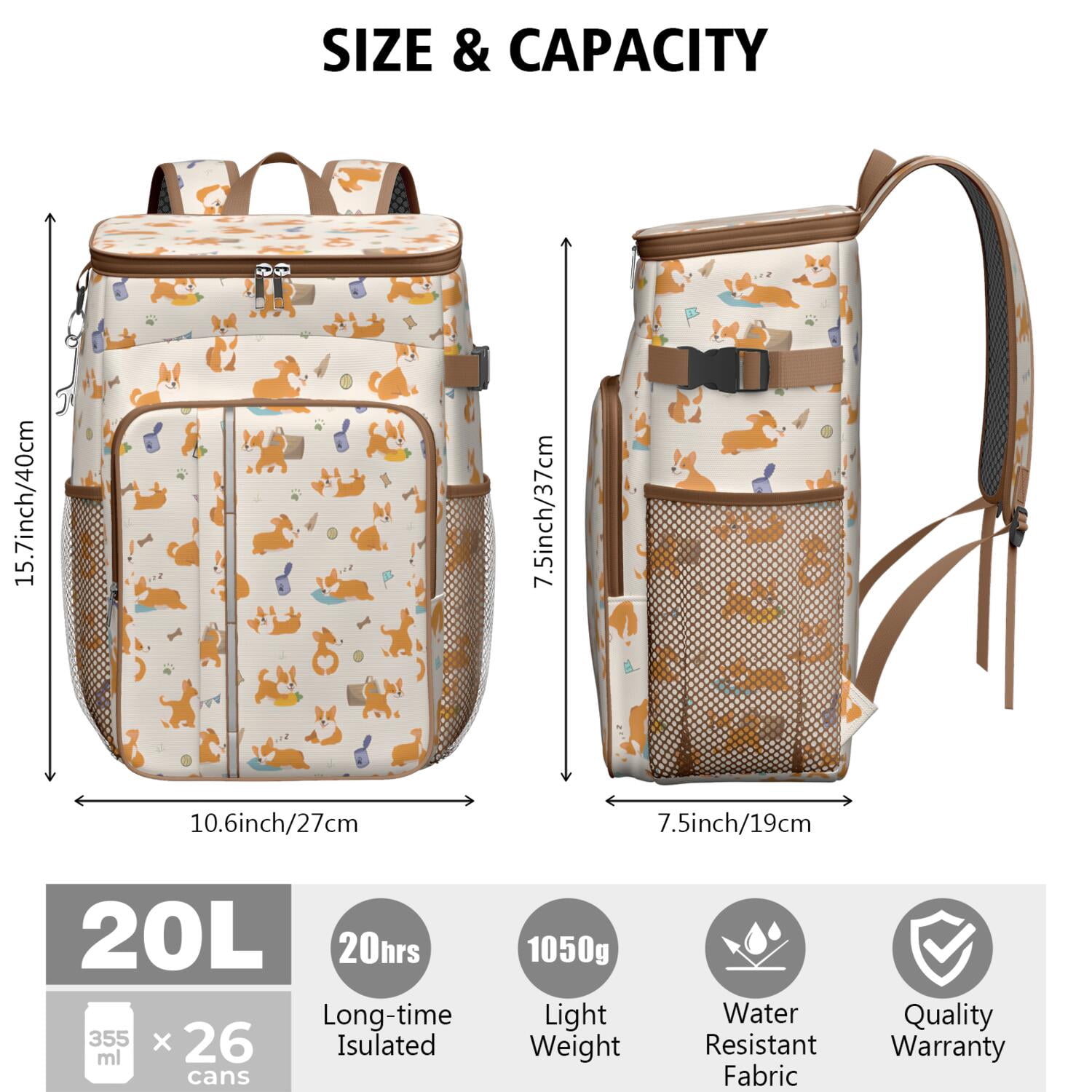 Travel Cooler Bag - Cartoon Corgi Camping Beer Cooler Backpack with Bottle Opener- Waterproof Insulated Picnic Backpacks - Cooler Bag for Beach