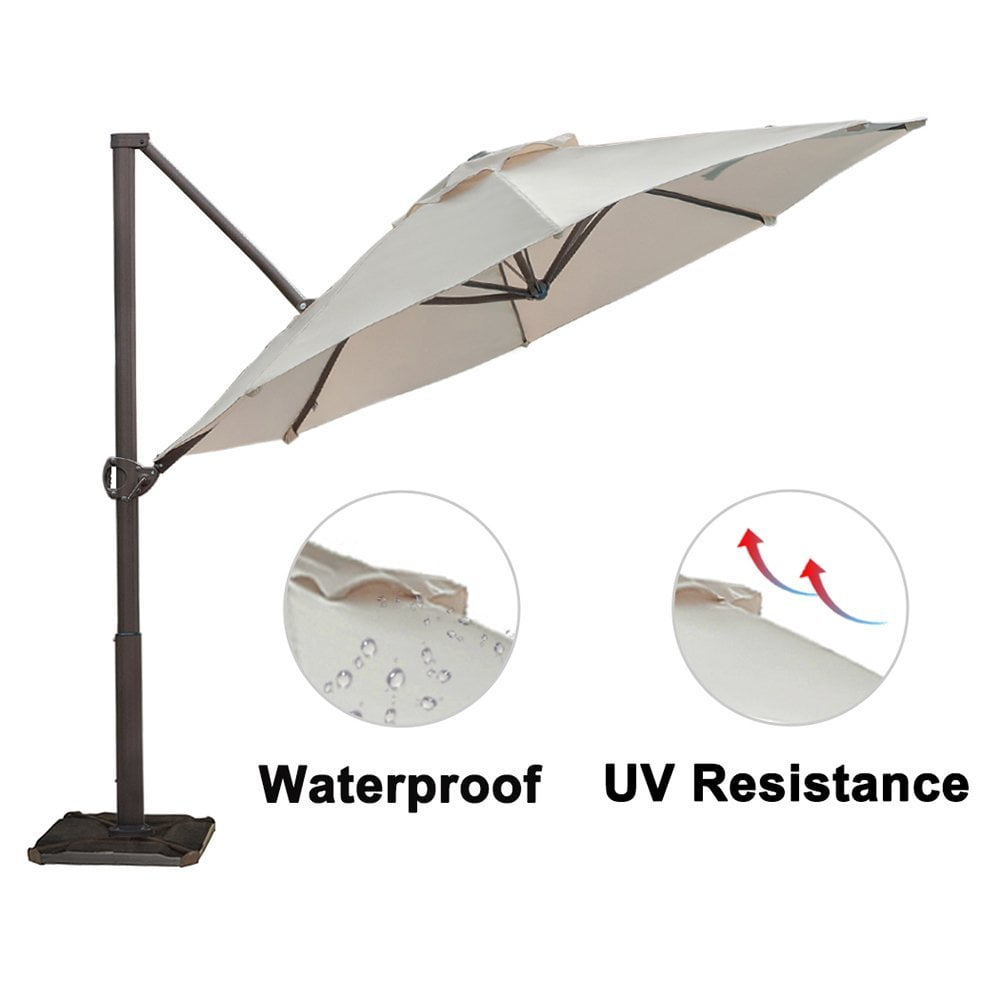Abba Patio Offset Cantilever Umbrella 11 Feet Outdoor Patio Hanging Umbrella With Cross Base Beige Walmart Com Walmart Com