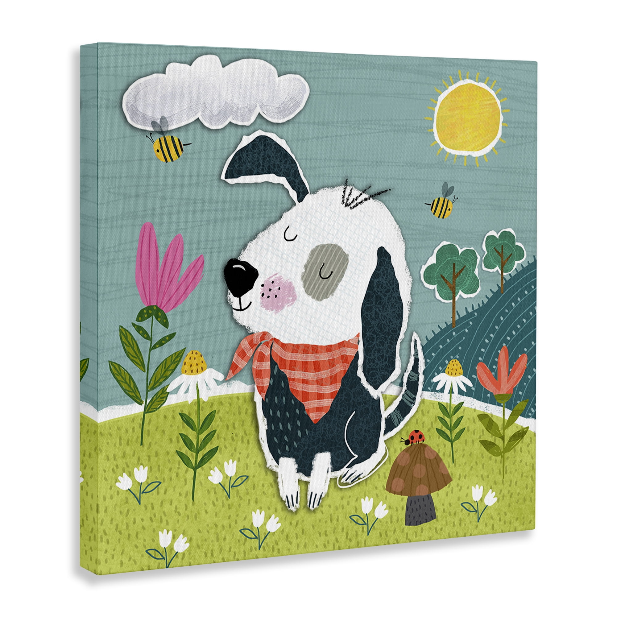 Stupell Industries Countryside Dog Landscape Animals Painting Wrapped Canvas Art Print Wall Art, 24 x 24
