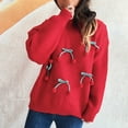 thumbnail image 6 of Womens Sweater Hanging Solid Color Long-sleeved Round Neck Casual Knitted Sweater Red L Sweater for Women, 6 of 6