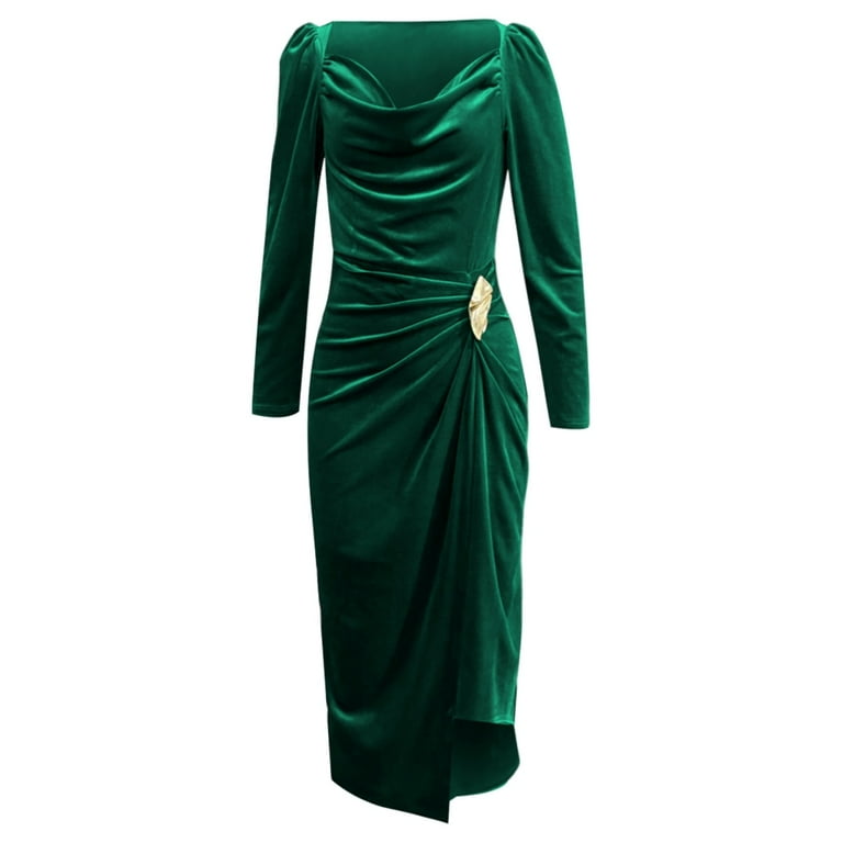 green velvet wrap dress long sleeve Green Velvet Wrap Maxi Dress Long Sleeve Floor Length Gown Elegant Evening Wedding Guest Holiday Party Dress Custom Dress Fall Winter Dress