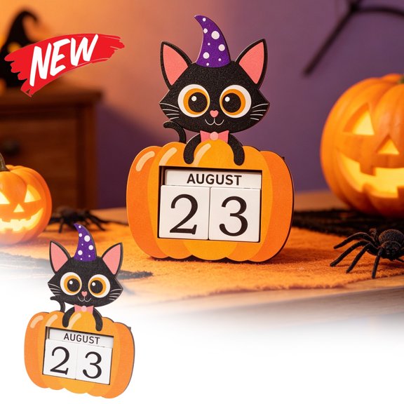 Halloween Decorations Savings, Tarmeek Halloween Wooden Calendar Ghost Figurine Decor, Reusable Perpetual Countdown Block for Indoor Tabletop, Spooky Decorative Ornament 14.5x10x3.4 cm for All Ages