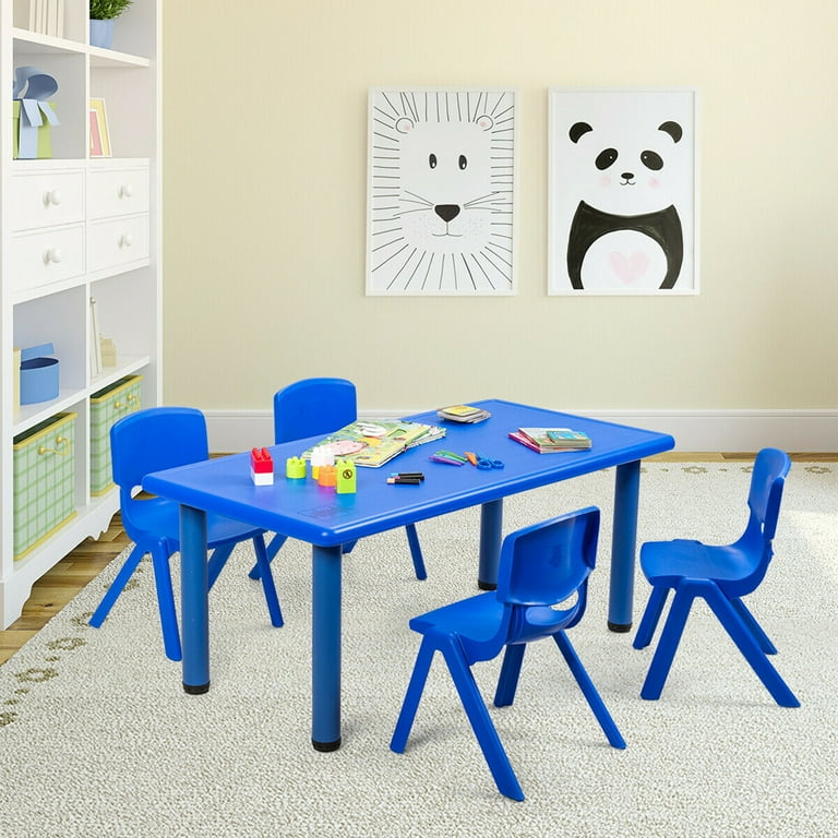 Gymax Kids Plastic Table and Stackable Chairs Set Indoor Outdoor Home Classroom Blue
