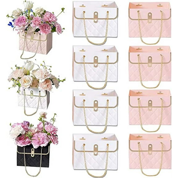 Nvzi 8pcs Flower Paper Gift Box, Bouquet Bags Flower Box with Handle Gift Case, Flower Boxes for Arrangements Wedding Valentine's Day Gift Wrap Bags,Paper Box, Pastel Gift Bags With Handles