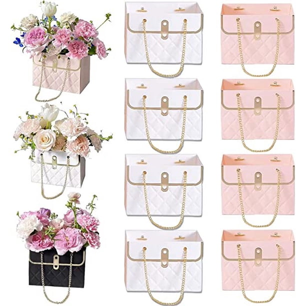 Zhuge Caja de regalo de papel con flores, 8 unidades, bolsas para ramos, cajas de flores con asa, cajas de flores para el día de San Valentín, bolsas de regalo en tonos pastel con asas