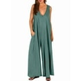 thumbnail image 3 of Gdvsclr Women'S Casual Summer Loose Jumpsuits Sleeveless V Neck Wide Leg Long Rompers Baggy with Pockets  Green M, 3 of 6