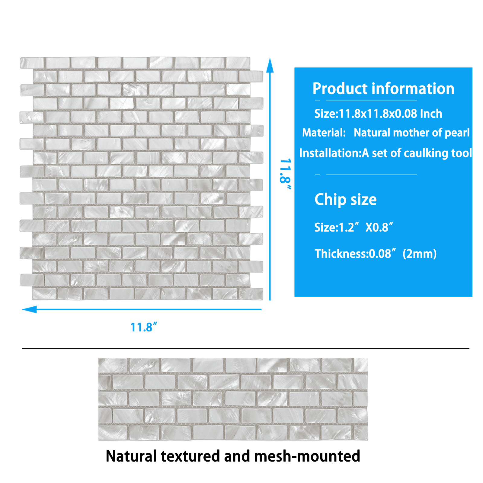 Art3d (10-Pack) 12"x 12" Mother of Pearl Backsplash Tile with Seams White Opal Subway for Kitchen