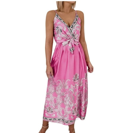 

Long Sleeve Dress for Women Sexy Dresses for Women Women s Fashion Summer Elegant England AdjustableShoulder Straps Sleeveless Printed V-Neck Split Dress Summer Dresses for Women 2022 Pink XL