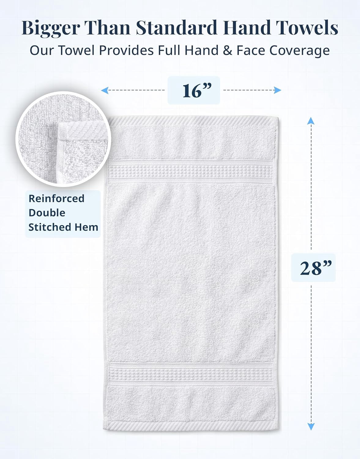JJEAN-White Hand Towels for Bathroom - Pack of 6 (16"x28") 100% Cotton Hand & Face Towels - Soft, Durable, Quick Dry & Highly Absorbent, Fingertip Towel for Bathroom - Great for Gym, Salon, Spa & Fam