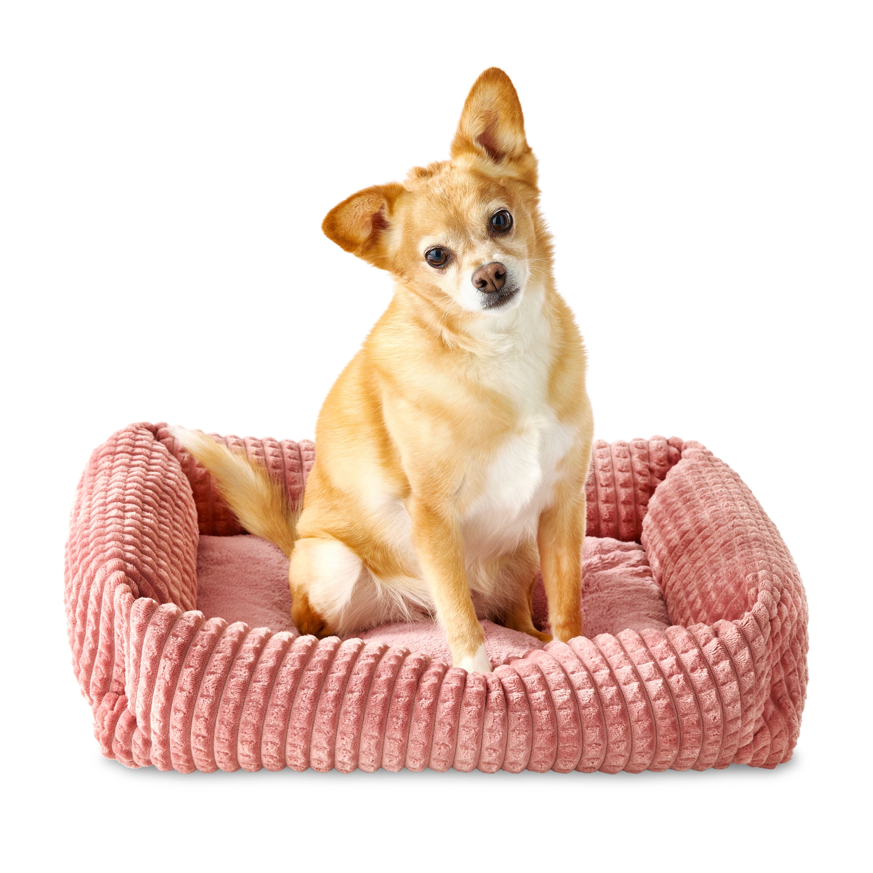 Vibrant Life Medium Flannel Waffle Texture Bolster Cat or Dog Bed, Pink, 21" x 25"