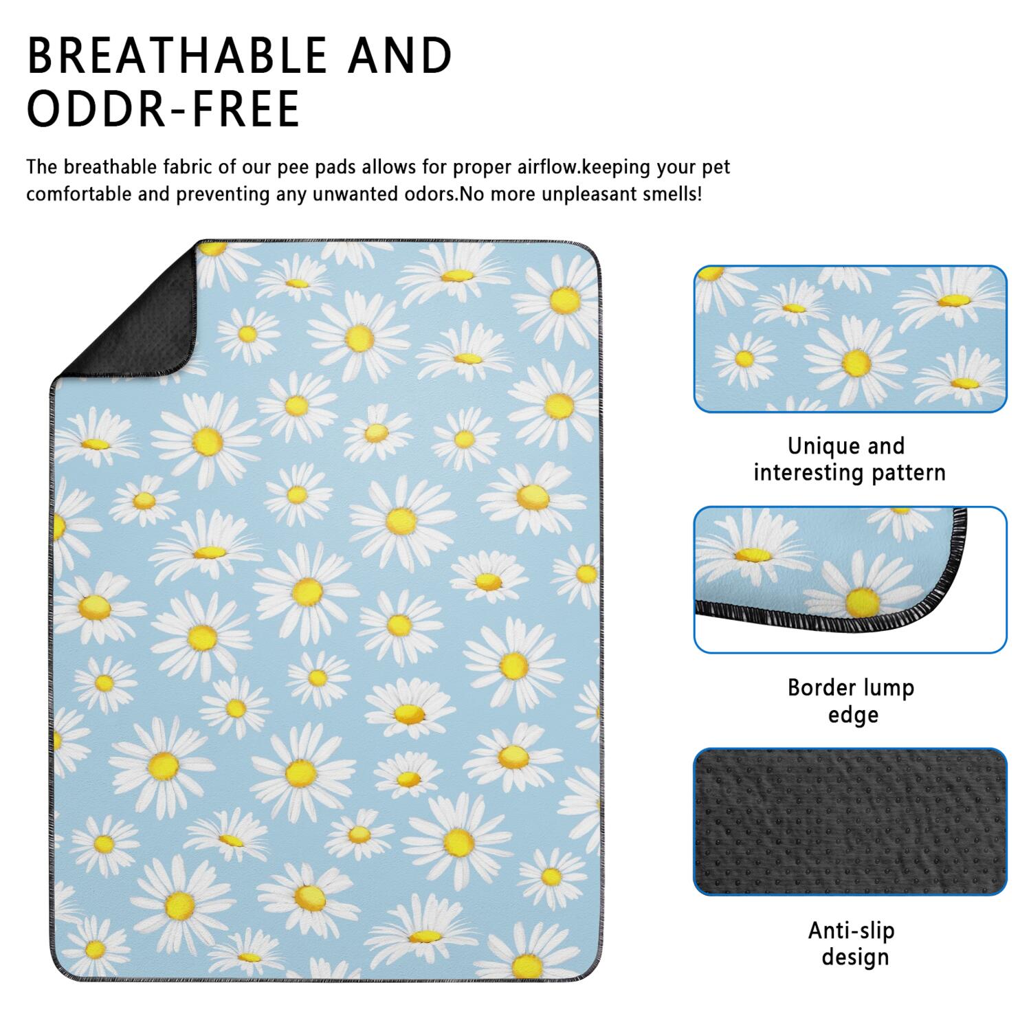2-Set Floral Print Reusable Potty Pads, Washable Dog Training Mats 24x35 Inch, Non-Slip Puppy House Training Solution for Crate Areas