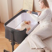 Baby Bassinet, 3 in 1 Bassinets Bedside Sleeper for Newborn, Portable Crib Adjustable 7 Height Bedside Bassinet with Mattress and Wheels Dark Grey