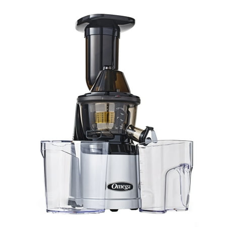 Omega - MegaMouth Vertical Low Speed Juicer with Smart Cap Spout Tap - Silver