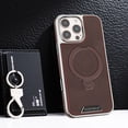thumbnail image 3 of Designed for iPhone 12 Case Ring Stand,[Compatible with MagSafe] Support Magnetic Car Mount Rotating Finger Holder Cover Plain Soft PU Leather Classic Slim Phone Case For Men,Darkbrown, 3 of 9