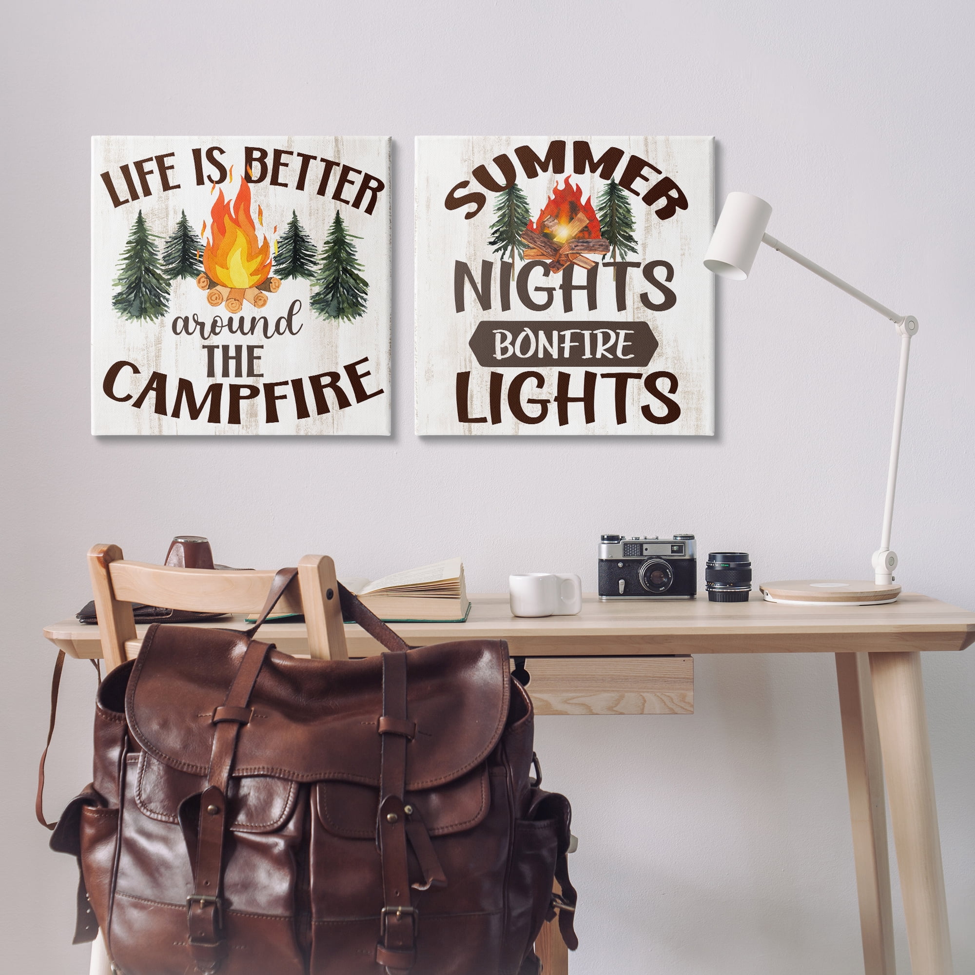 Stupell Industries Summer Nights Campfire Text & Numbers Painting Wrapped Canvas Art Print Wall Art, 24 x 24, Set of 2