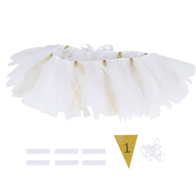 Falda tutú para silla de comedor, decoración para suministros de fiesta de cumpleaños de bebé (oro blanco)