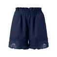 thumbnail image 7 of Women'S Shorts Ladies Solid Color Casual Cotton Linen High Waist Stretch Lace Hollow Lace Wide Leg Shorts Navy M, 7 of 7