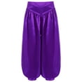 thumbnail image 3 of Miutii Kids Girls Satin Harem Pants Belly Dance Costume Tribal Arabic Princess Wide Leg Trousers Purple 16, 3 of 5