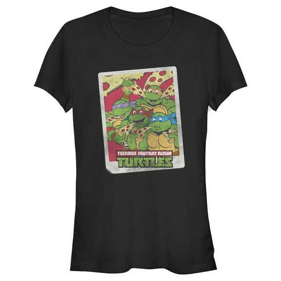 Junior's Teenage Mutant Ninja Turtles Pizza Lovers Retro Photo Graphic Tee Black Large