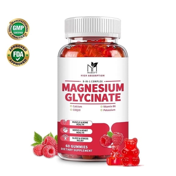Magnesium Glycinate Gummies - Supplement to Support Stress,Sleep,Muscles - with Magnesium Glycinate - 60 Gummies