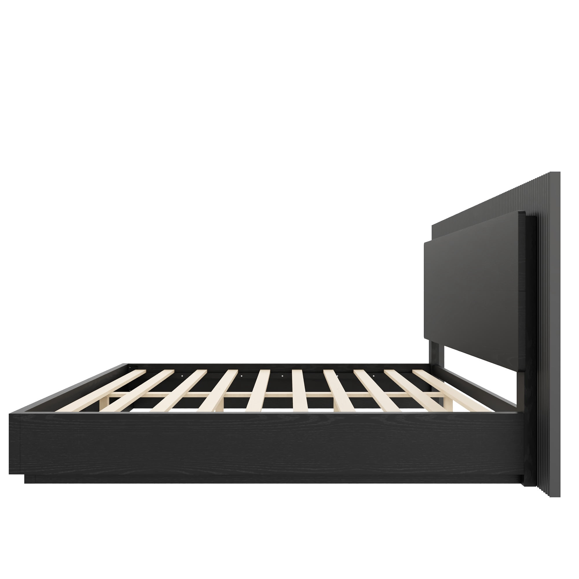 Euroco Wood Queen Size Platform Bed with LED Light Headboard, No Box Spring Needed, Black