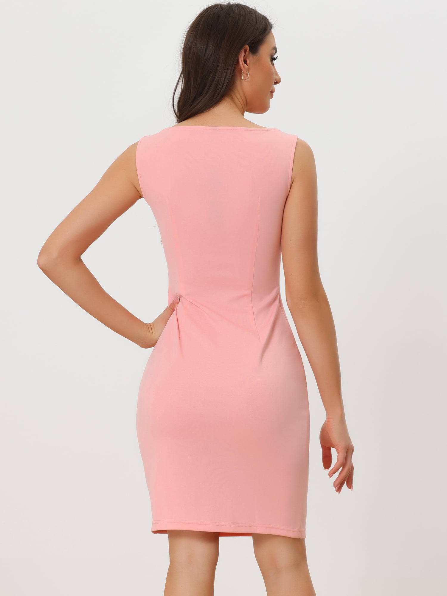 DARING DIVA Sleeveless Sheath Dress Boat Neck Casual Office Dresses L Pink