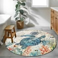 thumbnail image 4 of 4ft Round Rug, Sea Turtle Coastal Non-Skid Rubber Backing Large Area Rugs - Living Room Bedroom Home Office, Vintage Beach Coral Starfish Nautical Indoor Floor Mat Carpets Washable Rug, 4 of 9