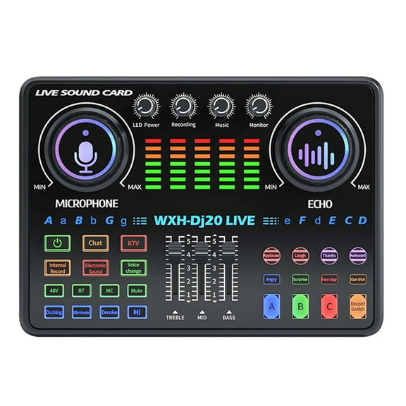 DJ20 Live Sound Card Equipment 48V Condenser Microphone Reverberation Noise Reduction for Cardioid Design Microphone A