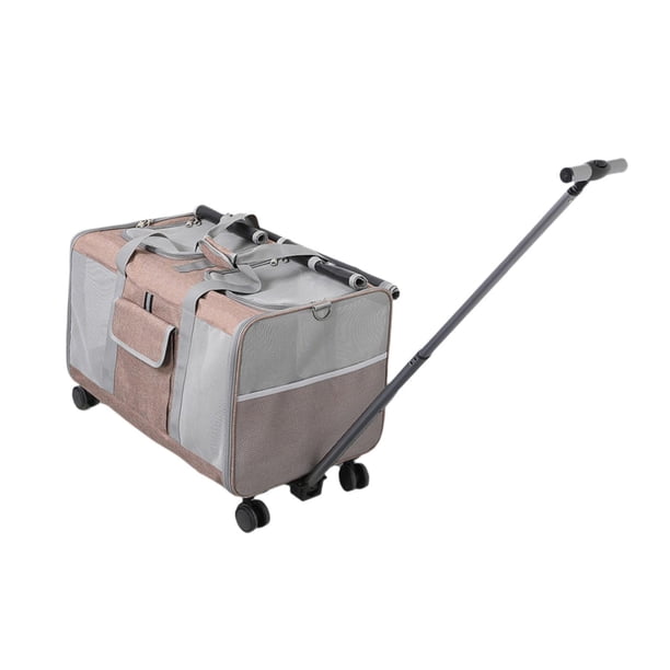 Transportín con ruedas para perros y gatos, con capacidad para 2 gatos pequeños. Transportín portátil plegable con ruedas. Caqui