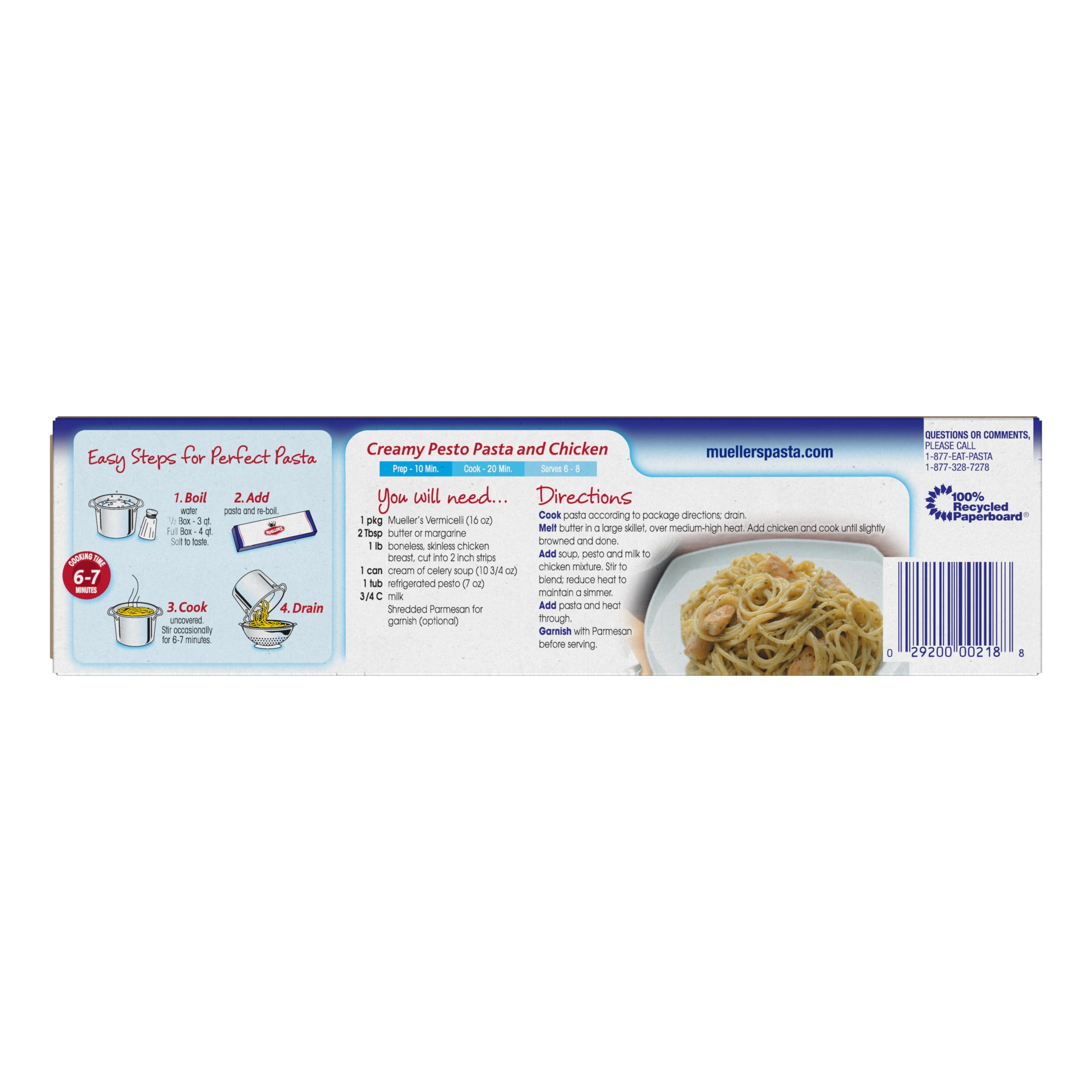 (4 pack) Mueller's Sodium-Free, Cholesterol-Free Vermicelli Pasta, 16 oz (Shelf-Stable)