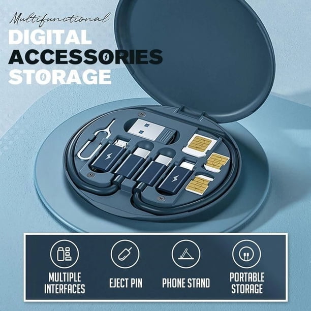 Caja de almacenamiento de cable de datos portátil, caja de almacenamiento de minidispositivos digitales multifuncional, juego de combinación de adaptador inteligente universal para viajes