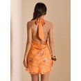 thumbnail image 2 of Orange Floral Embroidered Halter Backless Chiffon Mini Dress For Women, 2 of 7