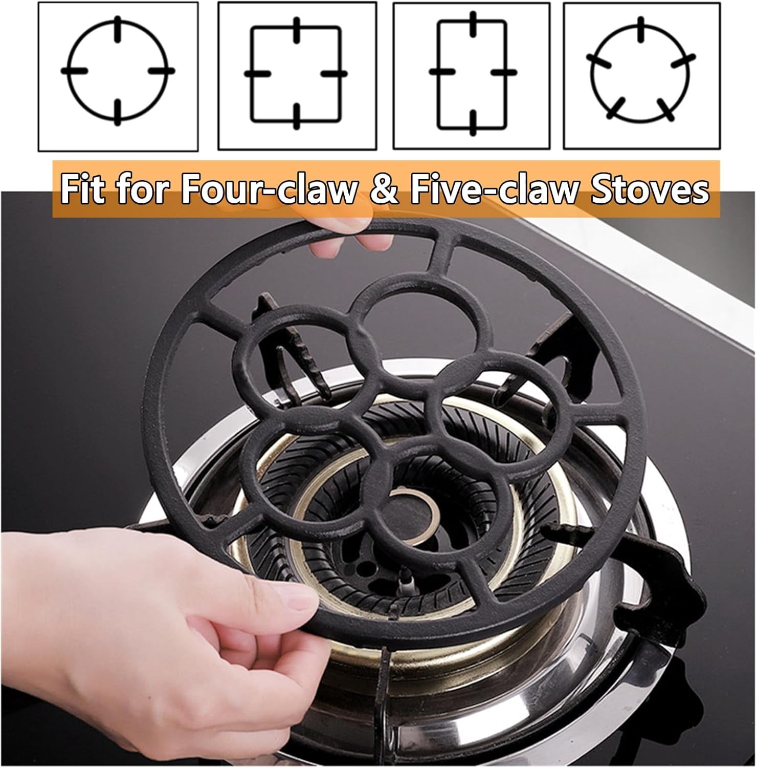 ABCISI Cast Iron Wok Support Ring Stovetop Stand, Non Slip Gas Ring Reducer for Moka Pot Coffee Pot Small Saucepan, Reducer Ring Holder Trivets for Gas Stove Camping Stove