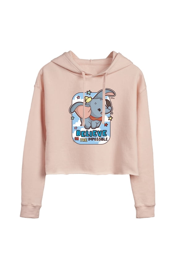 - Dumbo - Believe In The Impossible - Juniors Cropped Pullover Hoodie