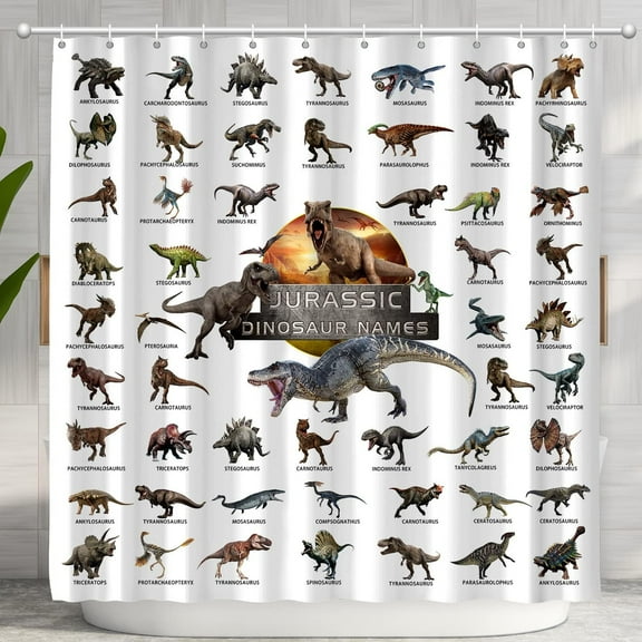 Kids Dinosaur Shower Curtain for Bathroom - Funny Jurassic Dino World Park Shower Curtain Sets Bathtub Decor with 12 Hooks Washable Durable Polyester Fabric 72"x72"